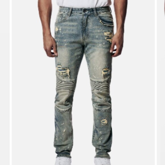 Smoke Rise Men's Slim Fit Rip and Repaired Jeans - 32x32 - Picture 1 of 8